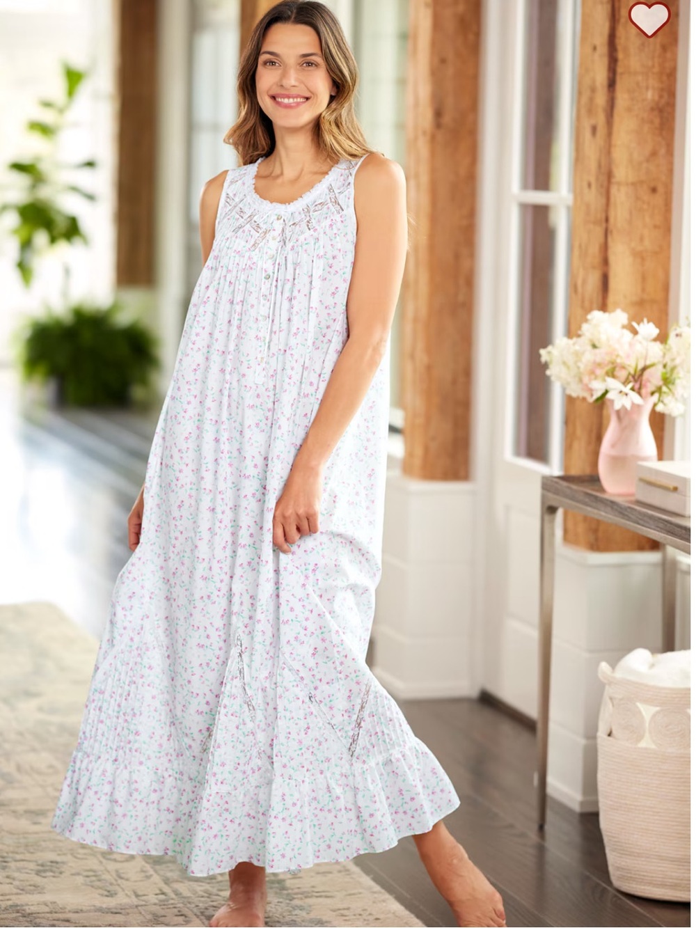 Eileen West Nightgown & Robe Set - Blue Floral Cotton - XS - Picture 3 of 11